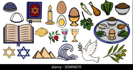 Festive Passover Seder Elements vector illustration set Stock Vector