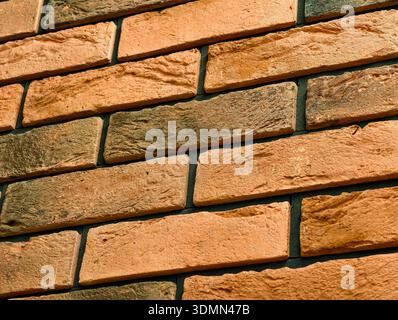 Rustic Brick Wall Texture Photo Orange Terracotta Masonry Pattern High Resolution Natural Wallpaper Background Photography. Stock Photo