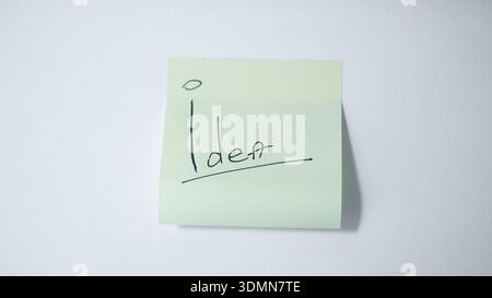 "Idea" Handwritten on Green Sticky Note with Light Bulb Symbol — Creative Business Concept Stock Photo