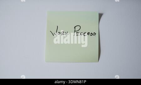 Work Process written on sticky note minimal business workflow planning concept on white background Stock Photo