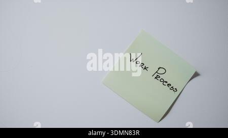 Work Process written on sticky note minimal business workflow planning concept on white background Stock Photo
