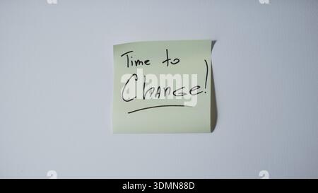 Time to change handwritten message on sticky note minimal transformation concept Stock Photo