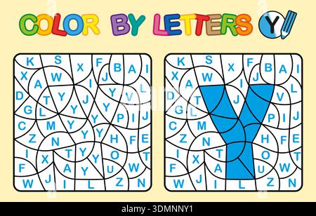 Color by letter Y coloring page. Puzzle game for preschool education Stock Vector