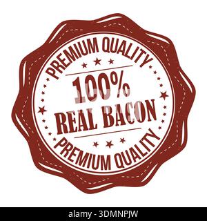 100% Real bacon grunge rubber stamp on white background, vector illustration Stock Vector