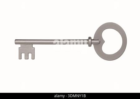 Silver key isolated on white background Stock Photo
