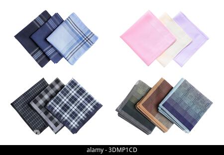 Different folded handkerchiefs isolated on white, set Stock Photo