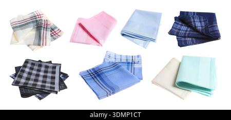 Different fabric handkerchiefs isolated on white, set Stock Photo