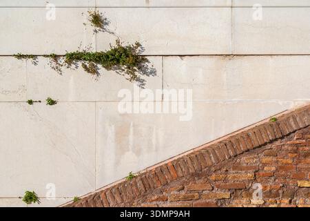 Old white marble and brick wall background Stock Photo