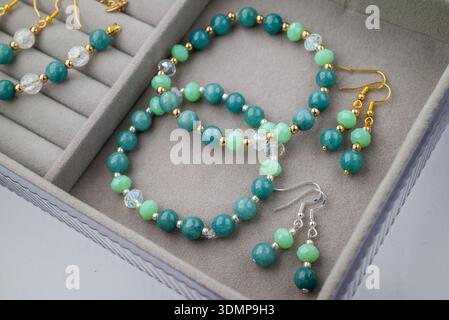 bracelet with natural stones on black background Stock Photo