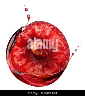 Cherry with splash juice isolated on white background. Clipping path. Stock Photo