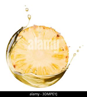 Pineapple with juice splash isolated on white background.. Stock Photo