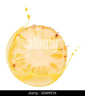 Pineapple with juice splash isolated on white background.. Stock Photo