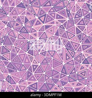 Abstract background with geometric mosaic shapes. Multiple repeated inner triangles. Compact triangles size. Multicolored style. Seamless pattern. Stock Vector