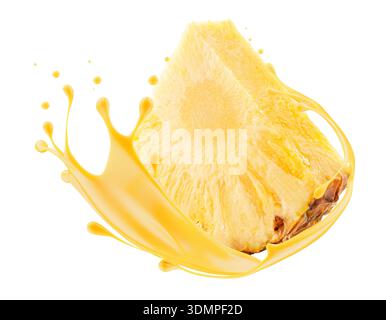 Pineapple with juice splash isolated on white background. Clipping Path. Stock Photo