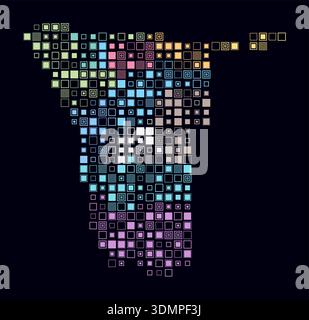 Namibia, shape of the country built of colored cells. Digital style map of Namibia on a dark background, featuring large square blocks. Stock Vector