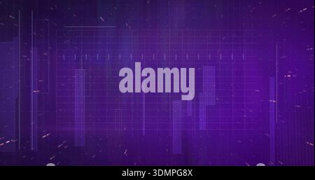 Displaying purple HUD grid with translucent bars, tick marks, circuit lines, sparks, vignette noise Stock Photo