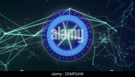 Rotating central holographic interface pulsing in virtual environment, with segmented progress ring Stock Photo