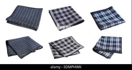 Different fabric handkerchiefs isolated on white, set Stock Photo