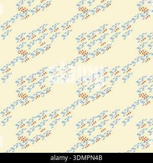 Seamless abstract geometric pattern with a modern rhythmic design of blue arrow-like strokes and red semi-circle sail motifs on a pale cream background Stock Vector