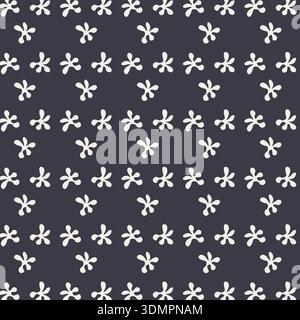Abstract diagonal pattern with white seamless petal details on a dark gray background. Modern minimalist floral vector illustration, perfect for luxury textiles, fashion prints, and digital wallpaper. Stock Vector