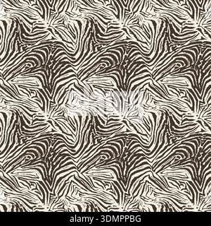 Black and white zebra stripe seamless pattern with abstract symmetrical design; vector illustration for high-fashion textiles, modern animal print wal Stock Vector