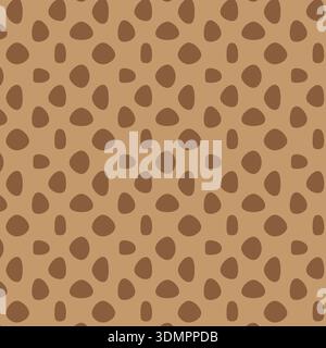 Seamless animal print pattern with irregular brown spots on a tan background; vector illustration for fashion textiles, leopard-style wallpaper, and o Stock Vector