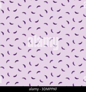 Seamless eggplant pattern with cute cartoon purple vegetables on a light lilac background; vector illustration for kitchen textiles, children's appare Stock Vector