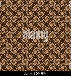 Seamless geometric spiral pattern with abstract swirling circular motifs in earthy brown and tan; vector illustration for luxury wallpaper, ethnic tex Stock Vector