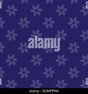 Seamless floral pattern with six-petal stylized flowers on a dark blue background; vector illustration for textile, wallpaper, and background design Stock Vector