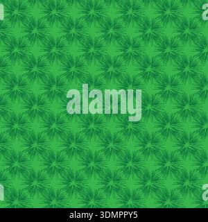 Seamless green radial burst pattern with dark green stylized flower motifs on a light green background, ideal for abstract nature-themed textures Stock Vector