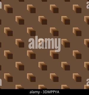 Seamless isometric 3D cube pattern with brown geometric blocks on a dark background, abstract architectural vector texture Stock Vector
