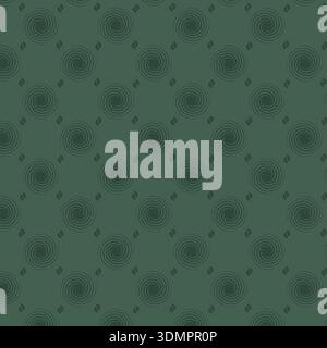 Seamless spiral pattern with dark green hypnotic motifs on a light green background, abstract geometric vector texture. Stock Vector