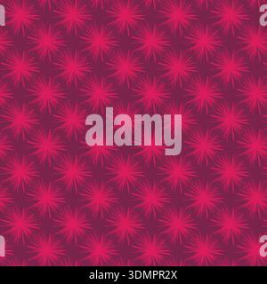 Seamless starburst pattern with vibrant pink radiating designs on dark background. Modern abstract vector for party decor, textile, and wallpaper. Stock Vector
