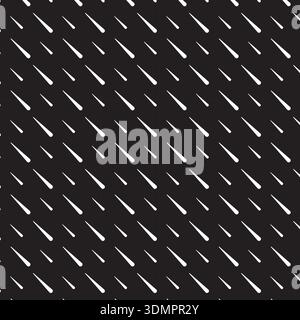 Seamless teardrop pattern with white droplet shapes on black background. Diagonal falling rain vector for textile, wallpaper, and abstract decor. Stock Vector