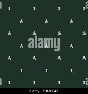 Skull and crossbones seamless pattern on dark background. Pirate symbol vector illustration for Halloween decor, fabric, and gothic wallpaper Stock Vector