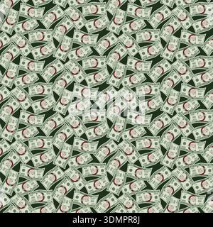 Seamless Christmas money pattern with Santa on dollar bills background. Festive holiday cash vector for financial, gift, and business decor. Stock Vector
