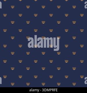 Cartoon Bear Face Pattern Vector; Seamless Cute Animal Background on Dark Blue for Nursery Decor, Kids' Fabric, and Whimsical Gift Wrap Stock Vector