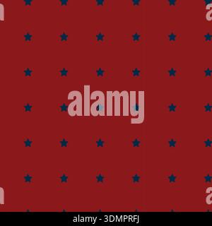 Dark Blue Star Pattern Vector; Seamless Grid Background on Red for Holiday Decor, Patriotic Celebrations, and Americana Inspired Textiles and Wallpape Stock Vector