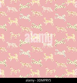 Whimsical Unicorn Seamless Pattern with Colorful Fantasy Animal Design on Pink Background; Cute Vector Illustration for Nursery Decor, Kids' Fabric Stock Vector