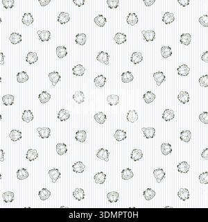 Seamless Food Pattern featuring Hand-Drawn Popcorn and Green Bell Peppers on a Light Gray Striped Background; Fun Vector Illustration for Kitchen Stock Vector