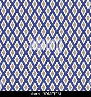 Seamless geometric diamond pattern featuring blue, tan, and white abstract shapes. Modern ethnic-inspired vector background. Stock Vector
