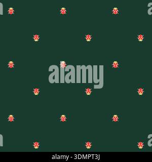 Seamless ladybug pattern featuring cute red insects on a dark green background. Whimsical beetle illustration for kids and nature Stock Vector