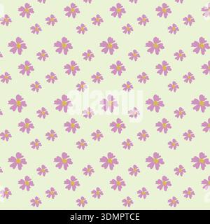 Seamless pink floral pattern on light green background, spring summer botanical flower vector design for textile print. Stock Vector