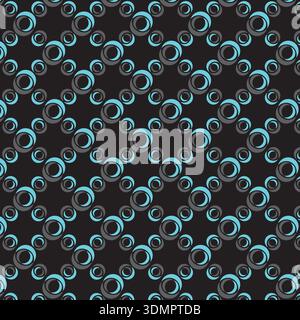 Seamless Light Blue Concentric Circle Pattern - 3D Diagonal Optical Illusion on Black Vector Stock Vector