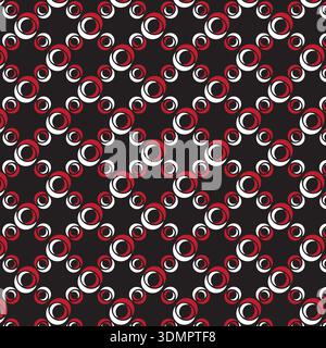 Seamless Abstract Geometric Circle Pattern - Modern Red, White, and Black Background Vector Stock Vector