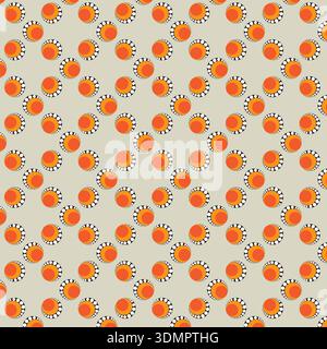 Seamless Retro Abstract Pattern - Orange Sun Circles and Dotted Rings Vector Stock Vector