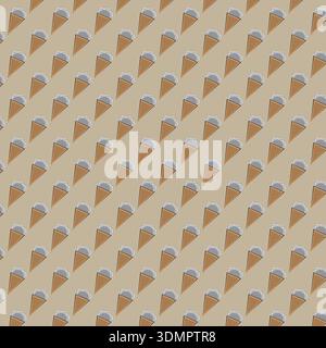 Seamless Ice Cream Cone Pattern - Sweet Summer Dessert Illustration on Beige Vector Stock Vector