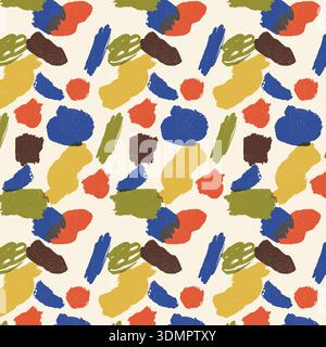 A high-quality seamless vector illustration featuring vibrant, hand-painted abstract brush strokes. This modern artistic pattern uses a bold palette Stock Vector