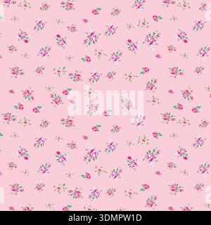 A high-quality seamless vector illustration featuring a classic "ditsy" floral design. This romantic pattern showcases delicate small pink and purple Stock Vector
