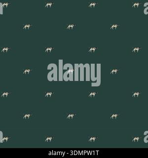 A high-quality seamless vector illustration featuring cute Dalmatian puppies in various playful poses. Set against a deep forest green background Stock Vector